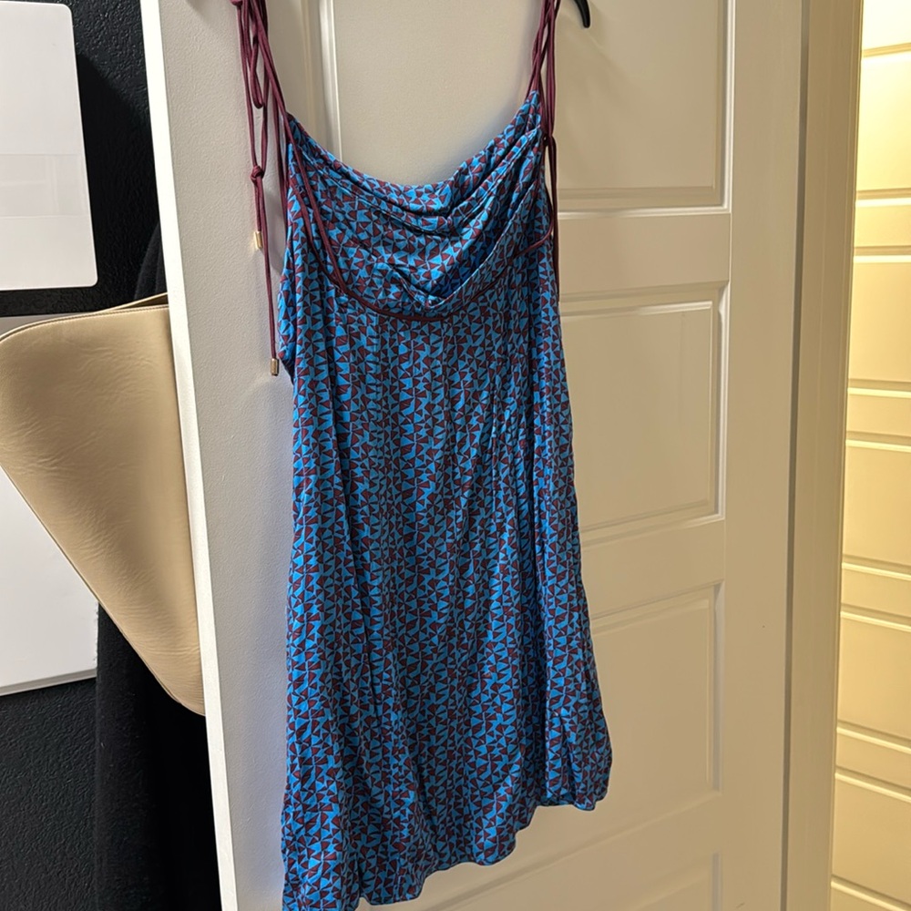 Free People Kai Printed Mini Dress in Blue Burgundy Combo